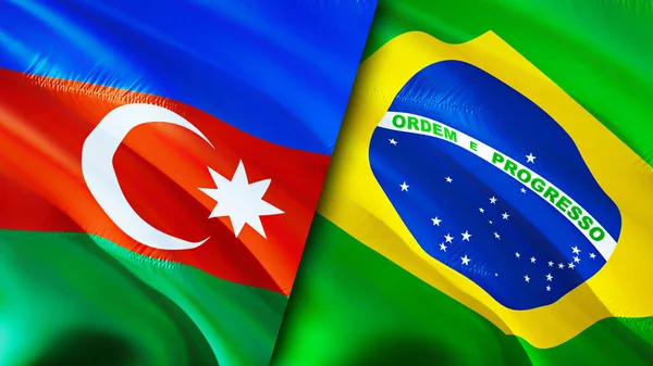 Azerbaijan and Brazil flags. 3D Waving flag design. Azerbaijan Brazil flag, picture, wallpaper. Azerbaijan vs Brazil image,3D rendering. Azerbaijan Brazil relations alliance and Trade,travel,touris