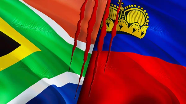 África Sul Liechtenstein Bandeiras Com Conceito Cicatriz Bandeira Ondulada Renderização — Fotografia de Stock