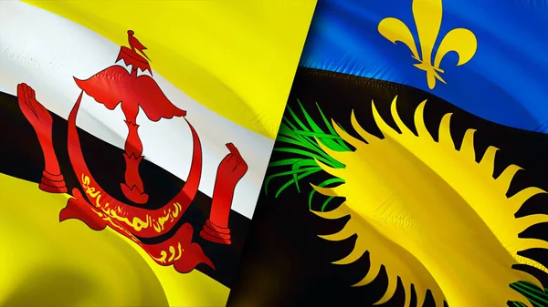 Bandeiras Brunei Guadalupe Acenando Design Bandeira Brunei Guadalupe Bandeira Imagem — Fotografia de Stock