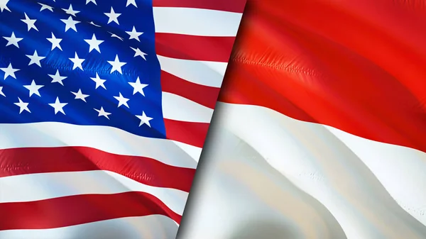 Bandiere Usa Indonesia Progettazione Bandiera Sventolante Usa Indonesia Bandiera Immagine — Foto Stock