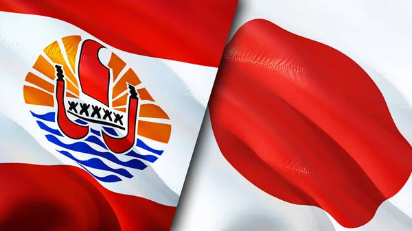 Francia Polinézia Japán Zászlók Integető Zászló Design Francia Polinézia Japán — Stock Fotó