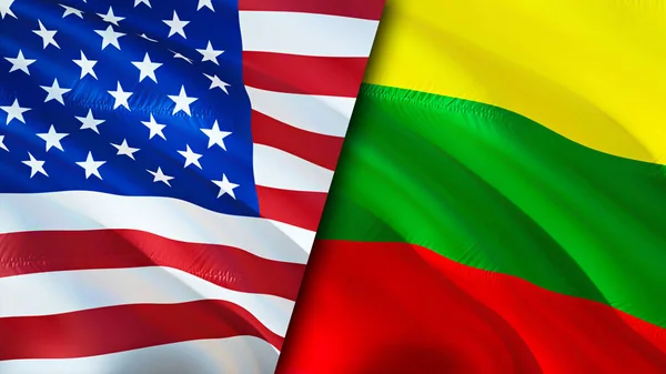 USA and Lithuania flags. 3D Waving flag design. USA Lithuania flag, picture, wallpaper. USA vs Lithuania image,3D rendering. USA Lithuania relations alliance and Trade,travel,tourism concep