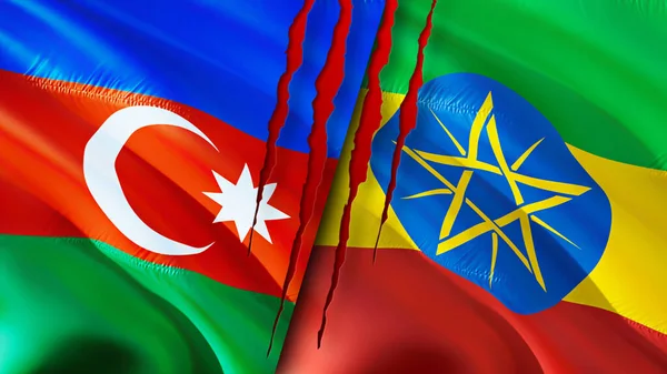 Ázerbájdžán Etiopské Vlajky Pojetím Jizvy Vlnění Vlajky Vykreslování Koncept Konfliktů — Stock fotografie