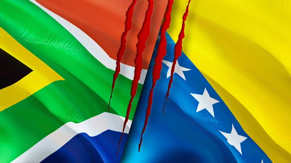 África Sul Bósnia Herzegovina Bandeiras Com Conceito Cicatriz Bandeira Ondulada — Fotografia de Stock