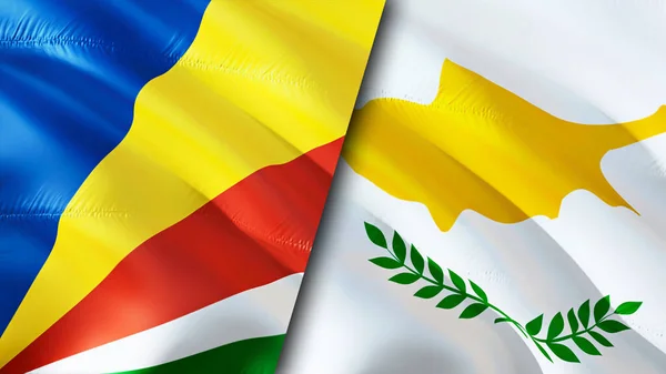 Seychelles and Cyprus flags. 3D Waving flag design. Seychelles Cyprus flag, picture, wallpaper. Seychelles vs Cyprus image,3D rendering. Seychelles Cyprus relations alliance and Trade,travel,touris