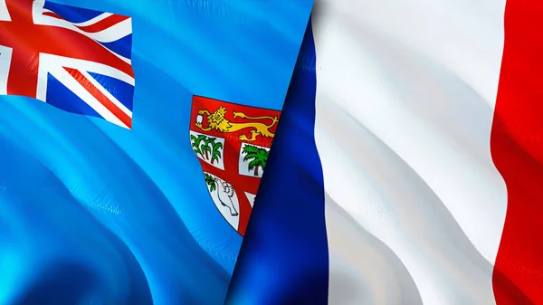 Fiji and France flags. 3D Waving flag design. Fiji France flag, picture, wallpaper. Fiji vs France image,3D rendering. Fiji France relations alliance and Trade,travel,tourism concep