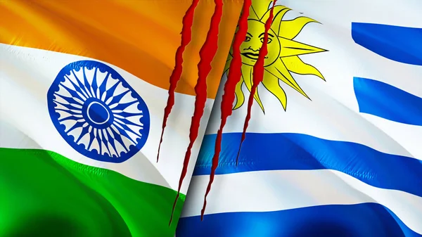 India Uruguay Flags Scar Concept Waving Flag Rendering India Uruguay — Stock Photo, Image