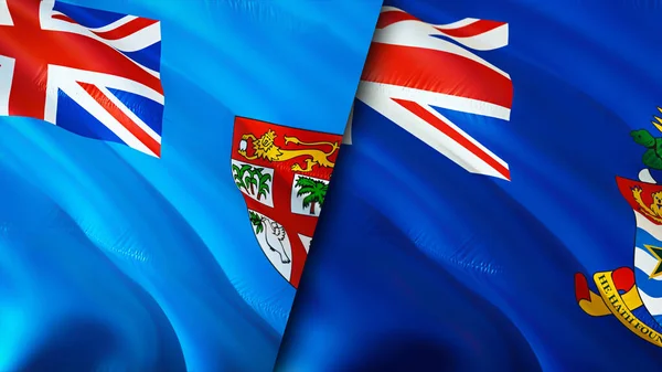 Fiji and Cayman Islands flags. 3D Waving flag design. Fiji Cayman Islands flag, picture, wallpaper. Fiji vs Cayman Islands image,3D rendering. Fiji Cayman Islands relations alliance an