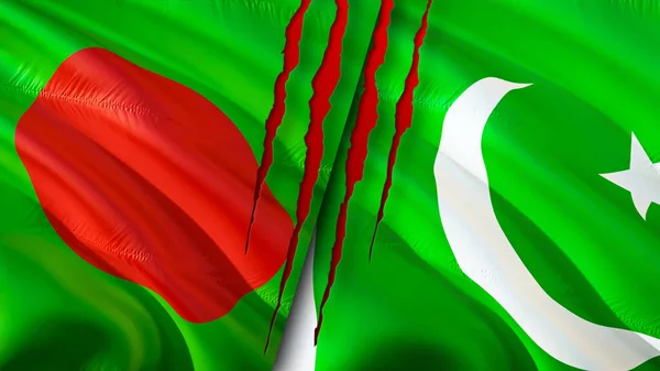 Флаги Бангладеш Пакистана Шрамами Флажок Рендеринг Концепция Конфликта Между Бангладеш — стоковое фото