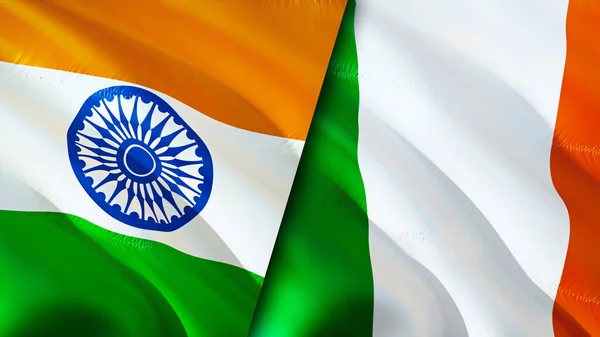 Vlaggen Van India Ierland Waving Vlag Ontwerp India Ierland Vlag — Stockfoto