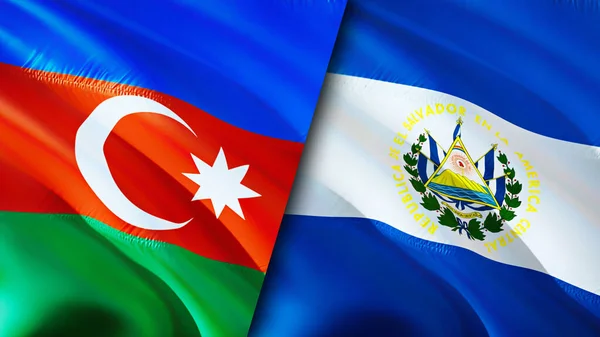 Banderas Azerbaiyán Salvador Diseño Banderas Waving Azerbaiyán Salvador Bandera Foto — Foto de Stock