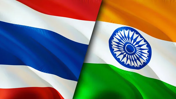 Thailand and India flags. 3D Waving flag design. Thailand India flag, picture, wallpaper. Thailand vs India image,3D rendering. Thailand India relations alliance and Trade,travel,tourism concep