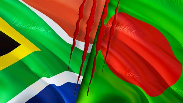 Bandeiras África Sul Bangladesh Com Conceito Cicatriz Bandeira Ondulada Renderização — Fotografia de Stock
