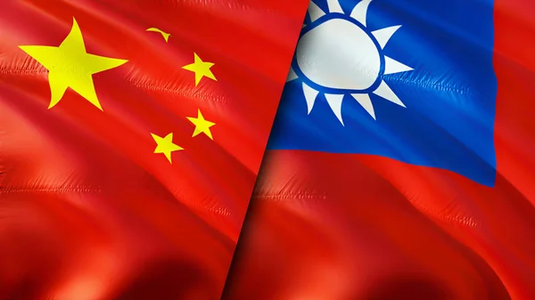 China and Taiwan flags. 3D Waving flag design. China Taiwan flag, picture, wallpaper. China vs Taiwan image,3D rendering. China Taiwan relations alliance and Trade,travel,tourism concep