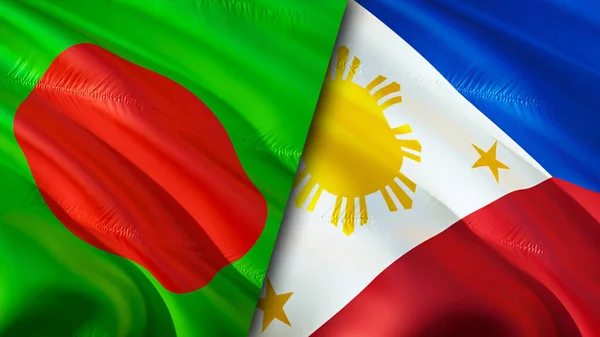 Bangladesh and Philippines flags. 3D Waving flag design. Bangladesh Philippines flag, picture, wallpaper. Bangladesh vs Philippines image,3D rendering. Bangladesh Philippines relations alliance an