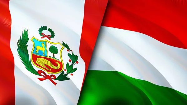 Bandiere Del Perù Dell Ungheria Progettazione Bandiera Sventolante Perù Ungheria — Foto Stock