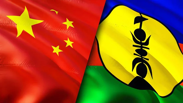 China New Caledonia Flags Waving Flag Design China New Caledonia — Stock Photo, Image