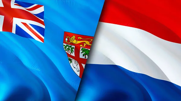 Fiji and Netherlands flags. 3D Waving flag design. Fiji Netherlands flag, picture, wallpaper. Fiji vs Netherlands image,3D rendering. Fiji Netherlands relations alliance and Trade,travel,touris