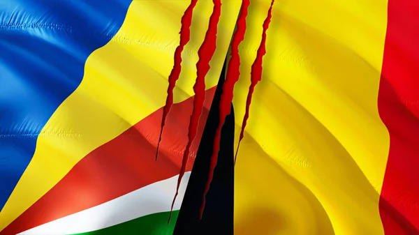 Seychelles Belgio Bandiere Con Concetto Cicatrice Bandiera Sventolante Rendering Seychelles — Foto Stock