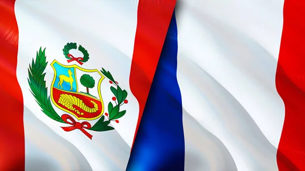 ペルーとフランスの国旗 3D波動旗のデザイン ペルーフランス国旗 ペルー対フランスの画像 3Dレンダリング ペルーフランス関係と貿易 観光コンプ — ストック写真