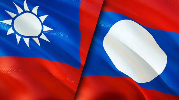 Taiwan Laos Flags Waving Flag Design Taiwan Laos Flag Picture — Stock Photo, Image