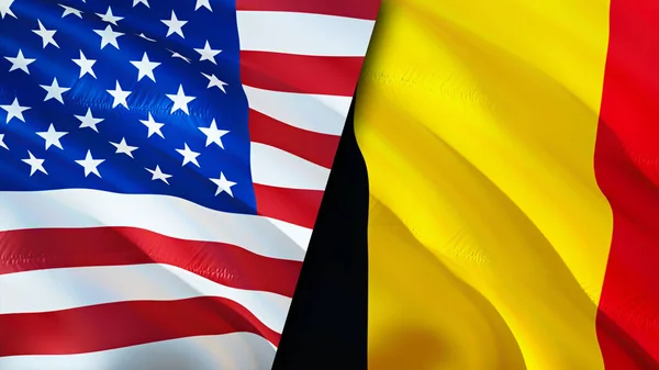 USA and Belgium flags. 3D Waving flag design. USA Belgium flag, picture, wallpaper. USA vs Belgium image,3D rendering. USA Belgium relations alliance and Trade,travel,tourism concep