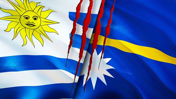 Uruguay Nauru Banderas Con Concepto Cicatriz Bandera Ondeante Representación Conflicto — Foto de Stock