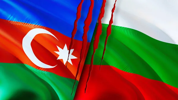 Azerbaijan and Bulgaria flags with scar concept. Waving flag,3D rendering. Azerbaijan and Bulgaria conflict concept. Azerbaijan Bulgaria relations concept. flag of Azerbaijan and Bulgari