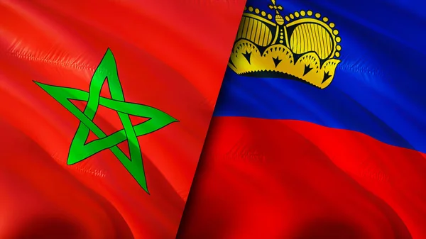 Marokko Und Liechtenstein Flaggen Fahnenschwenken Marokko Liechtenstein Flagge Bild Tapete — Stockfoto