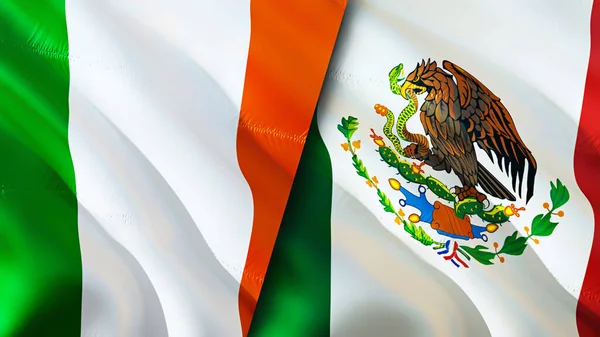 Banderas Irlanda México Diseño Banderas Waving Irlanda México Bandera Foto — Foto de Stock