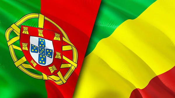 ポルトガルとコンゴの国旗 3D波動旗のデザイン ポルトガルコンゴの旗 ポルトガル対コンゴの画像 3Dレンダリング ポルトガルコンゴ関係と貿易 観光コンプ — ストック写真