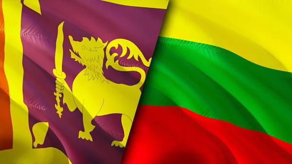 Sri Lanka and Lithuania flags. 3D Waving flag design. Sri Lanka Lithuania flag, picture, wallpaper. Sri Lanka vs Lithuania image,3D rendering. Sri Lanka Lithuania relations alliance an