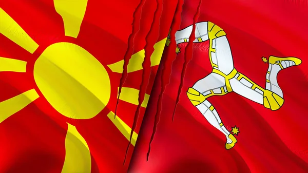 Noord Macedonië Isle Man Vlaggen Met Litteken Concept Wuivende Vlag — Stockfoto