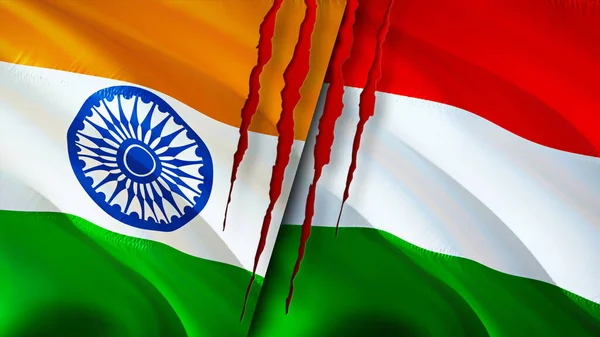 Indien Und Ungarn Flaggen Mit Narbenkonzept Fahnenschwenken Rendering Indien Und — Stockfoto