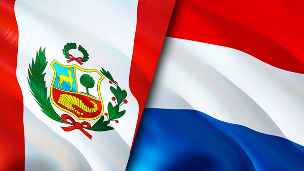 Bandiere Perù Paesi Bassi Progettazione Bandiera Sventolante Perù Olanda Bandiera — Foto Stock