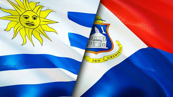 Uruguay San Martín Diseño Banderas Waving Uruguay Sint Maarten Bandera — Foto de Stock