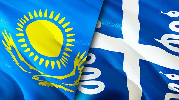 Σημαίες Καζακστάν Και Μαρτινίκας Σχεδιασμός Τρισδιάστατης Κυματιστή Σημαίας Σημαία Φωτογραφία — Φωτογραφία Αρχείου