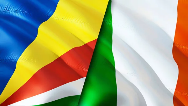 Seychelles Ireland Flags Waving Flag Design Seychelles Ireland Flag Picture — Stock Photo, Image