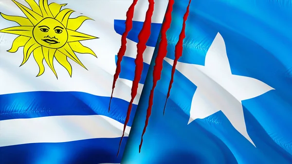 Steaguri Uruguay Somalia Concept Cicatrice Fluturând Steagul Redare Conceptul Conflict — Fotografie, imagine de stoc