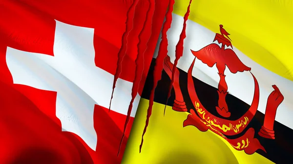 Svájc Brunei Zászlók Heg Koncepció Lengő Zászló Renderelés Svájc Brunei — Stock Fotó