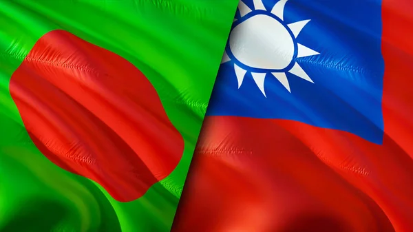 Bangladesh and Taiwan flags. 3D Waving flag design. Bangladesh Taiwan flag, picture, wallpaper. Bangladesh vs Taiwan image,3D rendering. Bangladesh Taiwan relations alliance and Trade,travel,touris