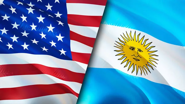USA and Argentina flags. 3D Waving flag design. USA Argentina flag, picture, wallpaper. USA vs Argentina image,3D rendering. USA Argentina relations alliance and Trade,travel,tourism concep