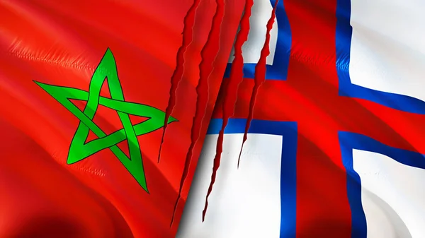 Banderas Marruecos Las Islas Feroe Con Concepto Cicatriz Bandera Ondeante — Foto de Stock