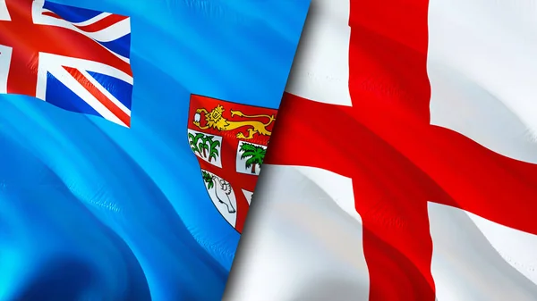 Fiji and England flags. 3D Waving flag design. Fiji England flag, picture, wallpaper. Fiji vs England image,3D rendering. Fiji England relations alliance and Trade,travel,tourism concep