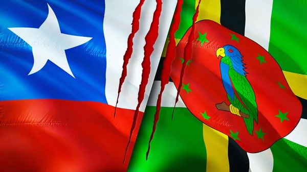 Banderas Chile Dominica Con Concepto Cicatriz Bandera Ondeante Representación Chile — Foto de Stock