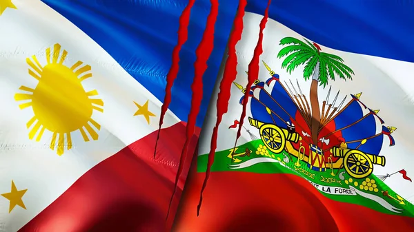 Philippines Haïti Drapeaux Avec Concept Cicatrice Drapeau Rendu Philippines Haïti — Photo
