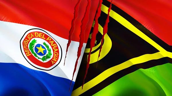 Paraguay Vanuatu Flags Scar Concept Waving Flag Rendering Paraguay Vanuatu — Stock Photo, Image
