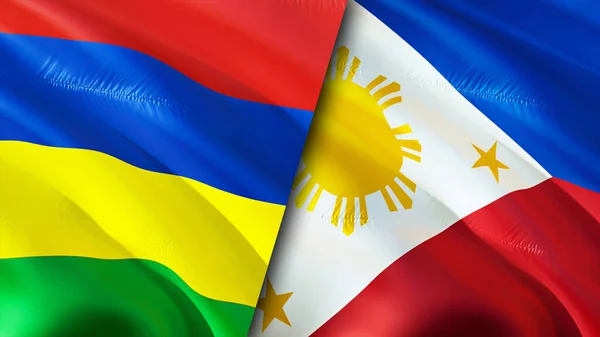 Mauritius and Philippines flags. 3D Waving flag design. Mauritius Philippines flag, picture, wallpaper. Mauritius vs Philippines image,3D rendering. Mauritius Philippines relations alliance an