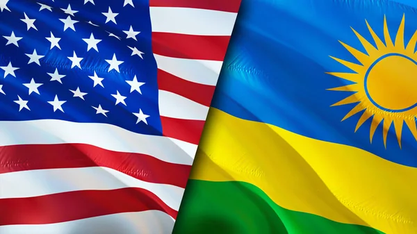 USA and Rwanda flags. 3D Waving flag design. USA Rwanda flag, picture, wallpaper. USA vs Rwanda image,3D rendering. USA Rwanda relations alliance and Trade,travel,tourism concep
