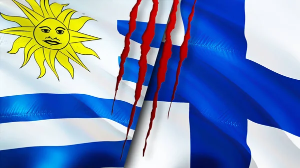 Uruguay Finland Flags Scar Concept Waving Flag Rendering Uruguay Finland — Stock Photo, Image